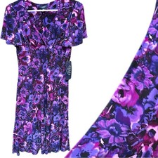Chaps NWT floral Purple Short Sleeve Flutter Bodycon Dress Small Retail 90.00