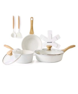 SENSARTE 10-Piece White Ceramic Nonstick Cookware Set New