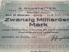 1923 Germany 20 Billion Mark UNC Post WWI Pre WWII Banknote Paper Money Kaiser