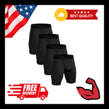 "4 Pack Compression Shorts with Pocket Men Sports Workout Performance Athletic..