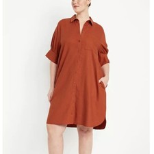 Old Navy Orange Linen Shirt Dress Plus Size 2X
