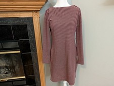 Duluth Trading Ponte Pro Dress Striped Maroon White Pockets Stretch Small