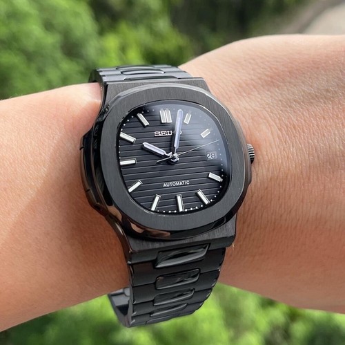 Seikmod Nautilus Aut | Blackout PVD Case | Horizontal Dial | NH35 | Sapphire - Bild 4 von 4