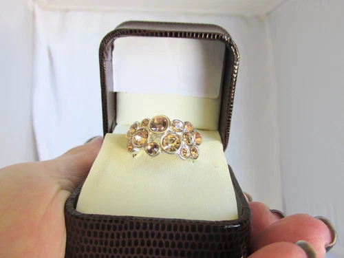 Vintage Champagne Topaz CZ Bubbles Wide Ring Costume Jewelry Sz 6.5