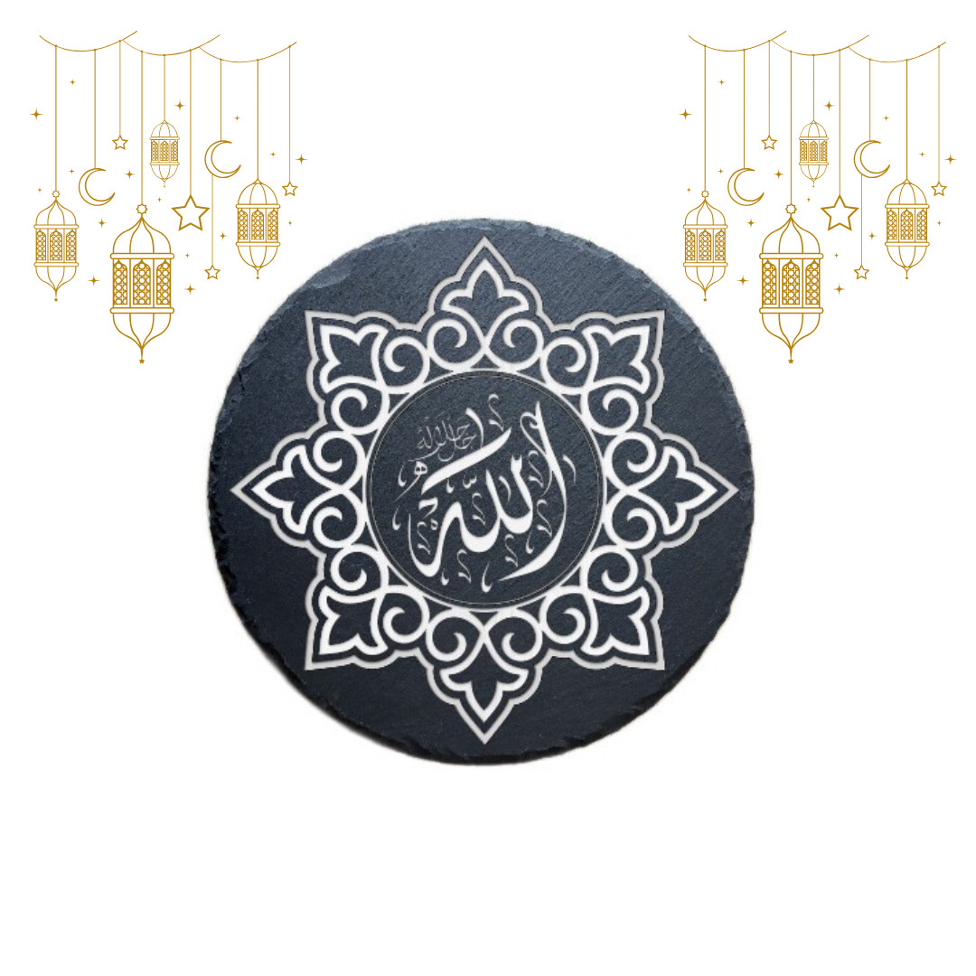 Religiöse Deko Geschenk Schiefer Ramadan Religion Islam Allah 20 cm Rund