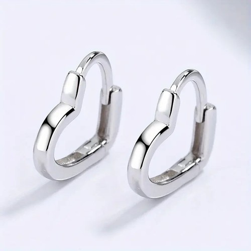 J.RODEM Heart Shape Design 925 Silver Hoop Earrings in Silver and Gold - Picture 2 of 12