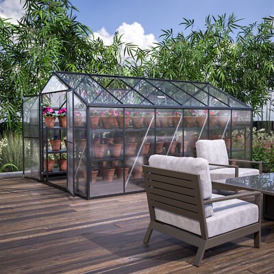 LZBEITEM 8x12 FT Outdoor Greenhouse with Lockable Double Hinged Door 2 Vent Wind