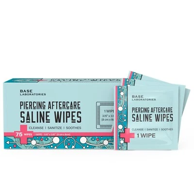 BASE LABORATORIES Base Labs Piercing Aftercare Wipes | Saline Solution Cleaner Wipes | 75 Wipes