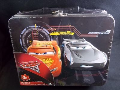 Pixar CARS puzzle in 3D tin suitcase lunchbox 24 pcs McQueen