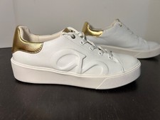 Naturalizer Morrison Logo Lace Up Leather Sneakers Shoes White/Gold Womans 8.5M