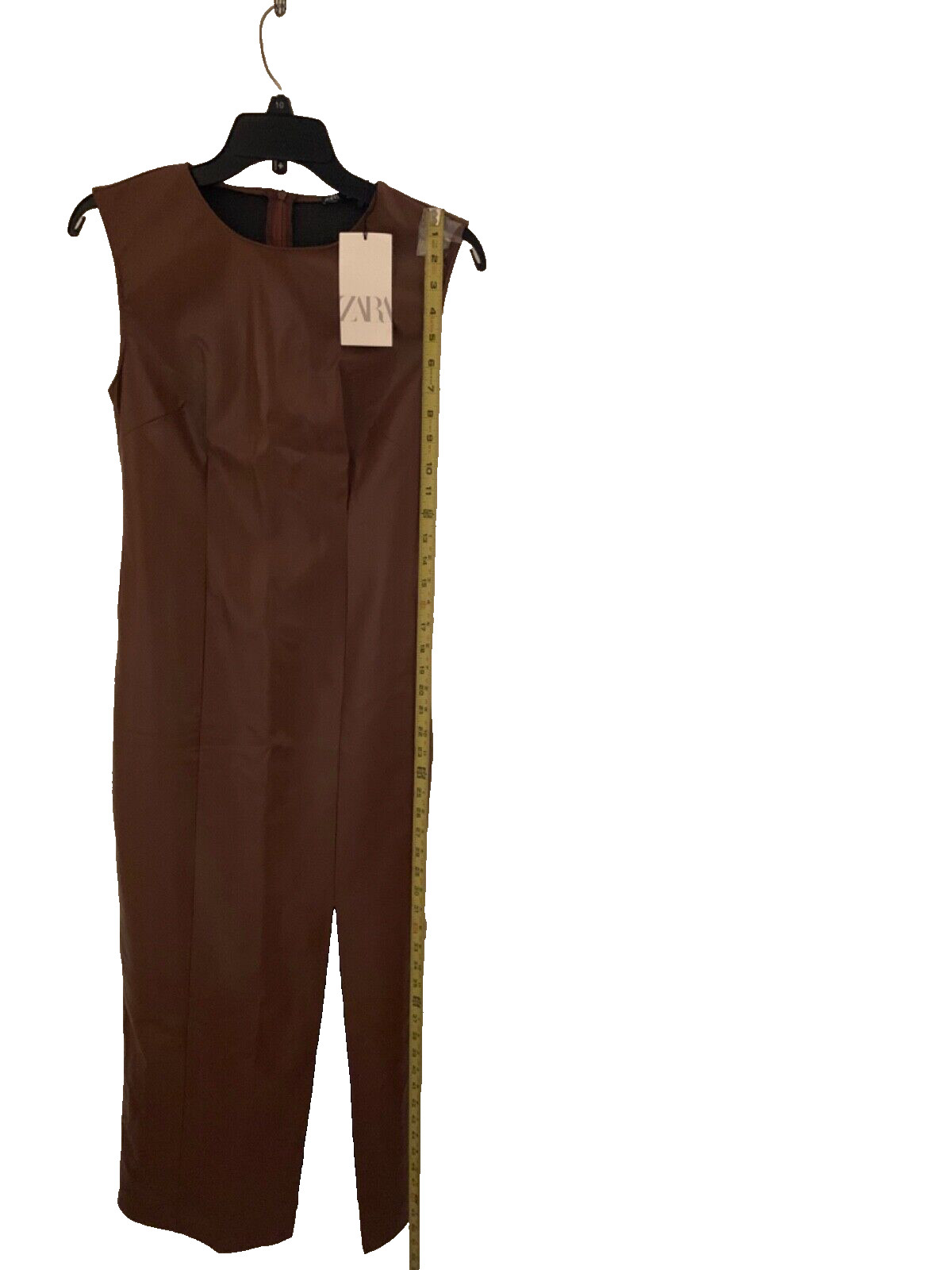 NEW Zara women's autumn winter midi dress faux leather chocolate split front S image 6