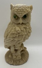 Vintage Resin Owl Figurine Green Eyes With Felt Bottom See Pics For Condition