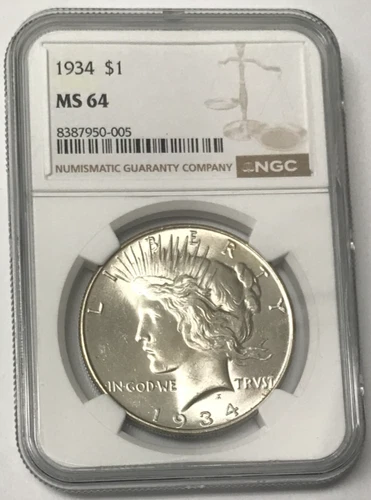 1934 Silver Peace Dollar $1 NGC MS64