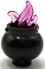 Lego New Black Minifigure Utensil Pot Cauldron 3 x 3 x 1 & 3/4 w/ Handles Fire