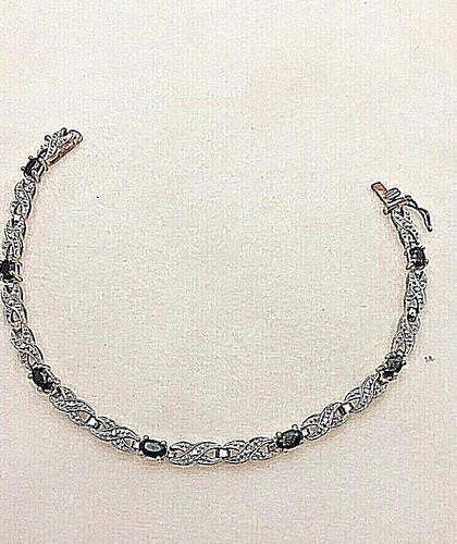 Sterling Silver .925 Rose Gold Vermeil (2 tone) Oval Sapphire 7 1/2" Bracelet - Picture 4 of 8