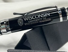 UW wisconsin Bettoni Luxury Black & Silver World Map Rollerball Pen NEW snap cap