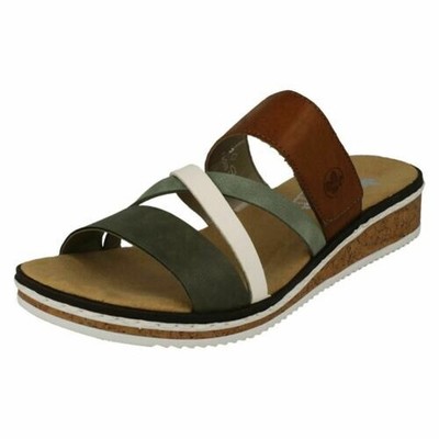 Ladies Rieker Casual Wedge Heeled Strappy Mule Sandals V3652