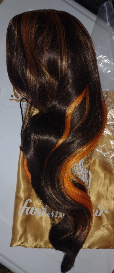 Peluca sintética onda de cuerpo largo rizada mitad negra mitad naranja pelucas flequillo Halloween Foto 2 de 4