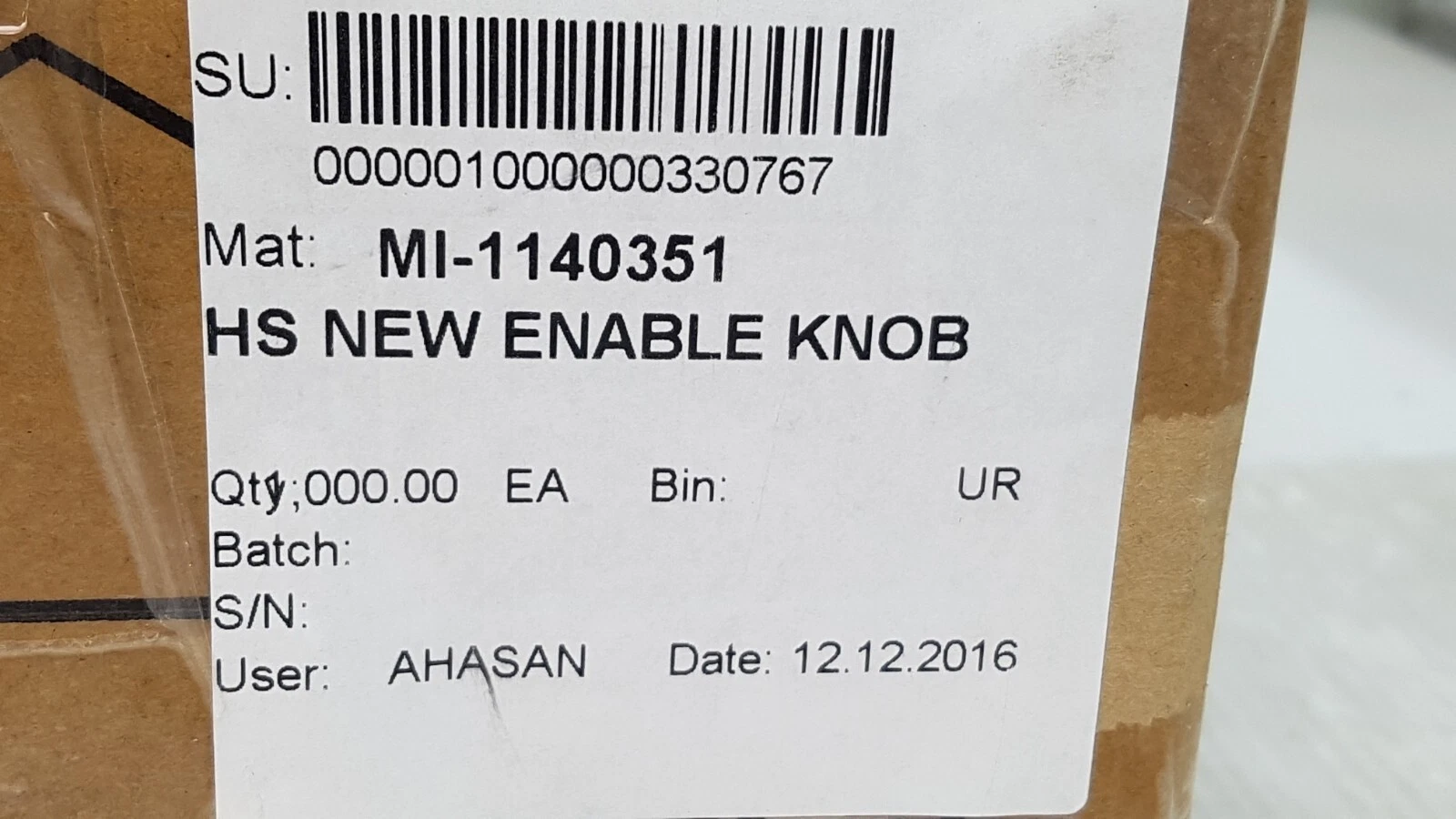 Lumenis material label reading MI-1140351 HS NEW ENABLE KNOB