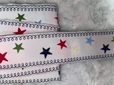 3 yards white navy red blue green stars jacquard sewing trim ribbon 1.5" wide