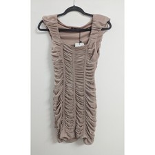 Zara Mesh Ruched  Mini Dress With Shoulder Pads Women's Size S