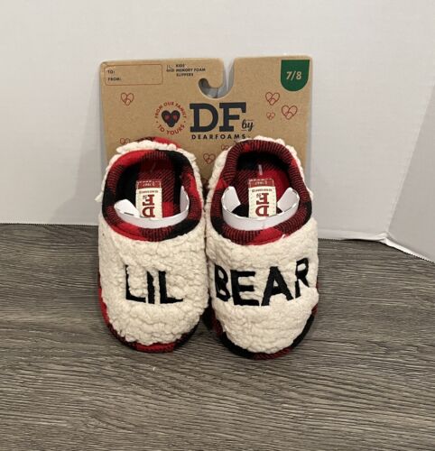 Dearfoams Lil Bear Sherpa Clog Slipper Size 7-8 Kids Toddler Bedroom Plaid