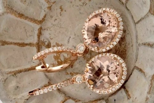 4.20Ct Oval Cut Lab Created Morganite Drop Dangle Earrings 14K Rose Gold Plated - Picture 6 of 8