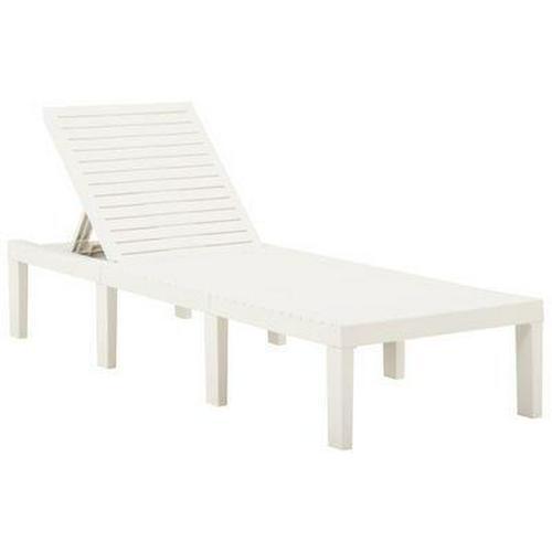 Sun Lounger Plastic Deck Chair Durable Sunbed Garden Bench Adjustable White