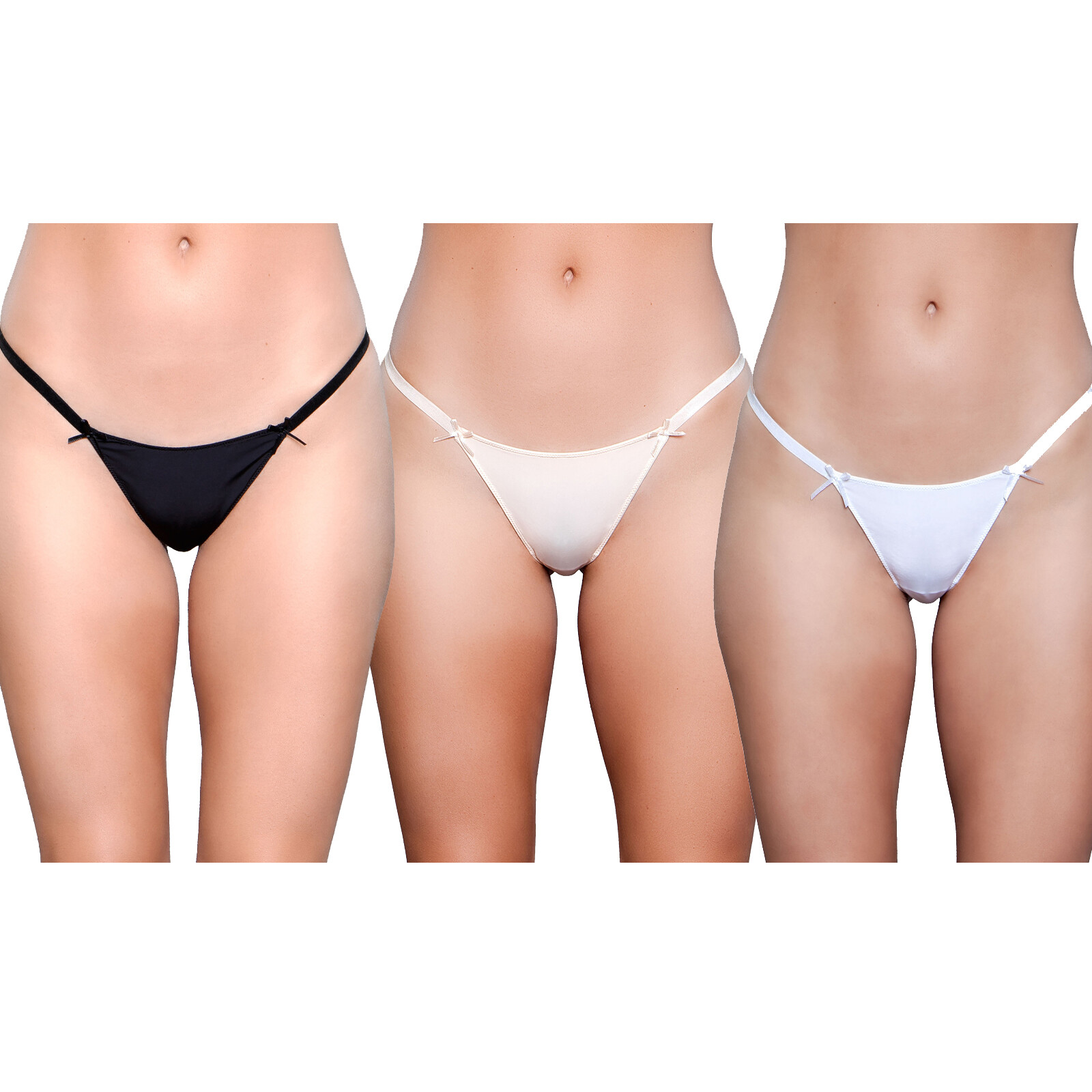 Bragas Tanga Arcos Satén Lados Elásticos Ropa Interior Negra Desnuda Blanca Bw1541