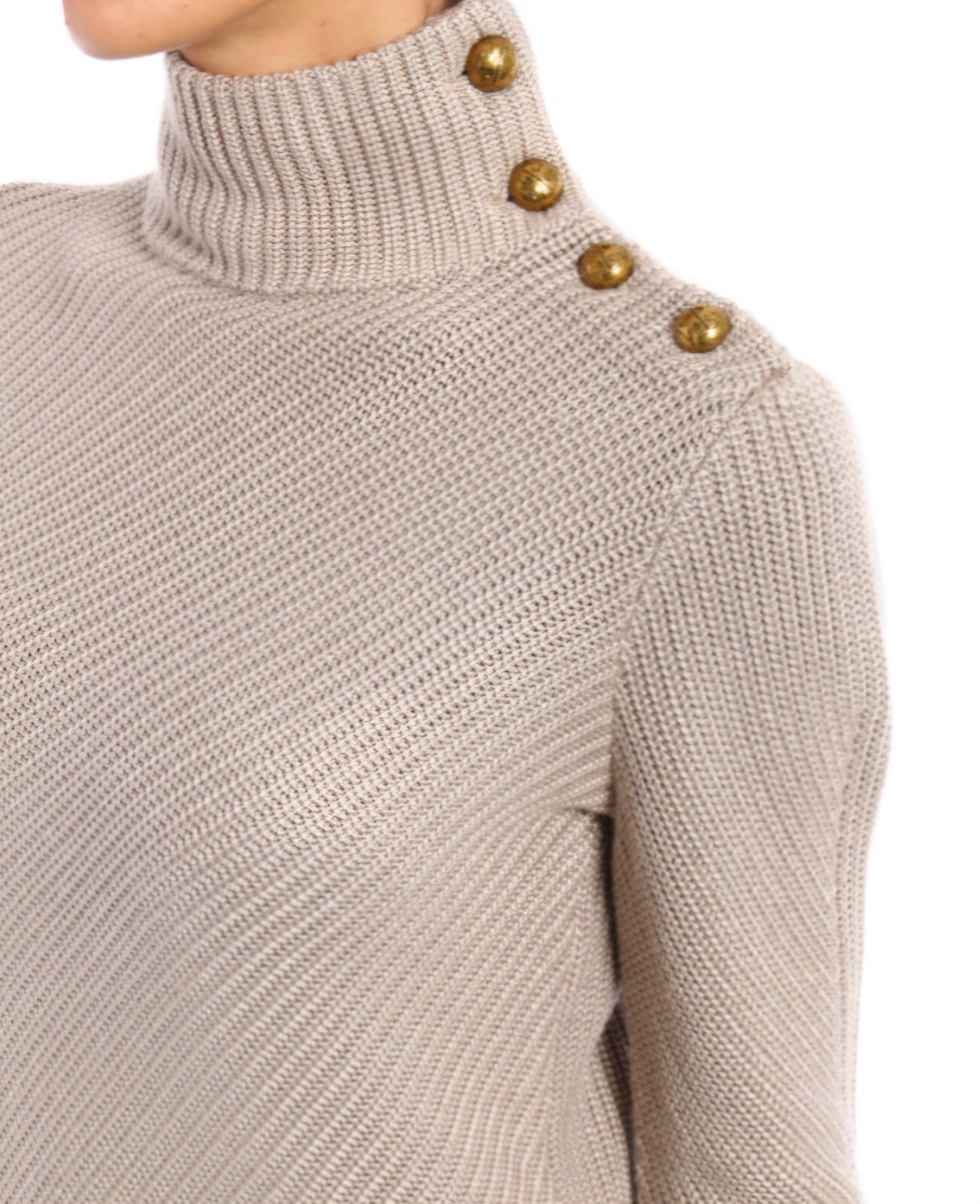 Tory Burch Brodie Tunic Mini Dress Sweater Turtleneck Beige Knit Gold Buttons S thumbnail 4