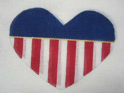 Needlepoint Canvas ''Red, White & Blue Heart'' Ornament Hand Painted Dee Ross