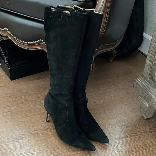 Ann Taylor Pointy Toe Black Suede Boots 