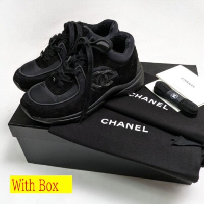 Authentic Chanel Logo Lace Sneakers 34 Black | eBay