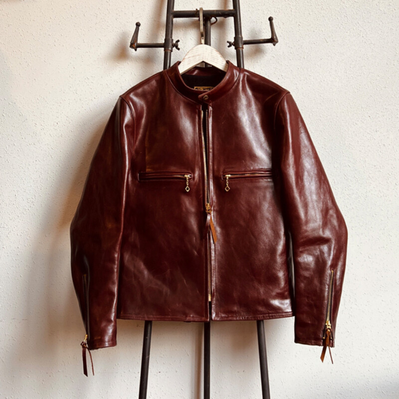Men's Biker Jacket Vintage J100 Italian Burgundy Cowhide