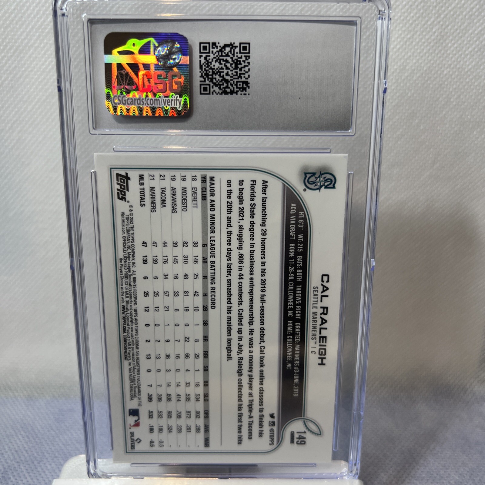 2022 Topps Chrome Cal Raleigh Pink Refractor Rookie #149 - CSG 10 POP 1 ...