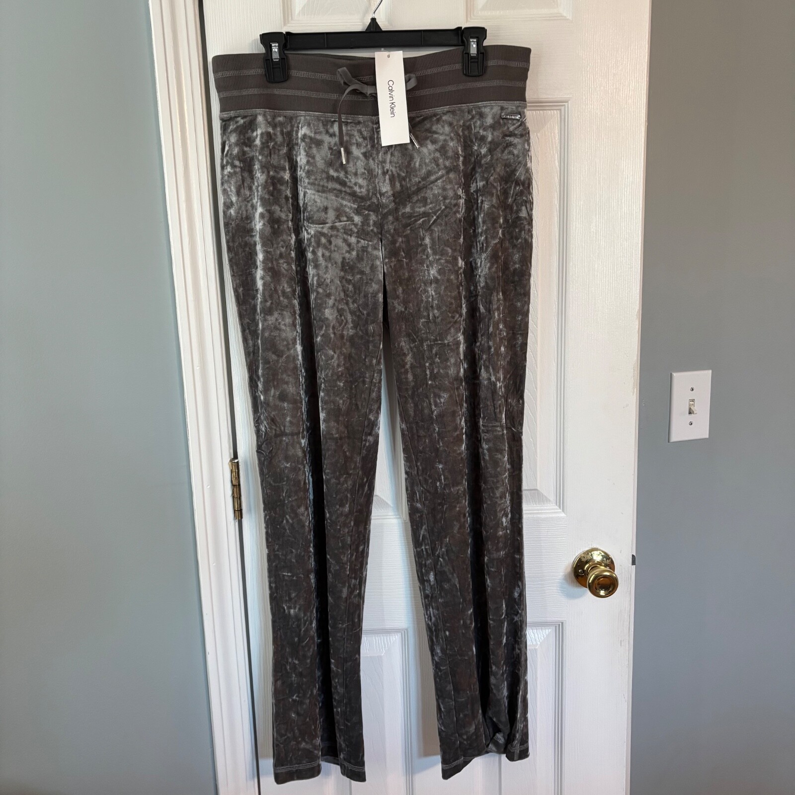 Calvin Klein Silver Gray Velour Velvet Wide Leg Pants - M - New with tag