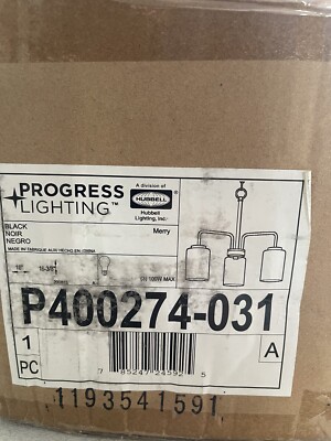 Progress Lighting Merry 3-Light Matte Black Etched Glass Linear Chandelier Light