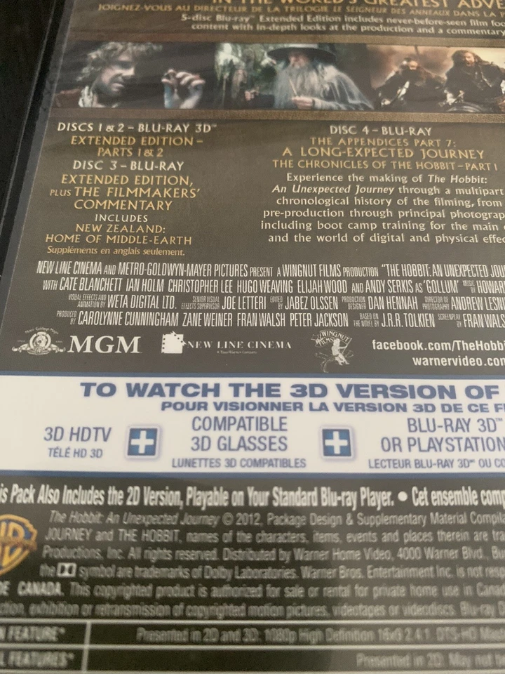 The Hobbit An Unexpected Journey Extended Edition 3D (Bluray, 2012, OOP) Cad - Image 4 of 4