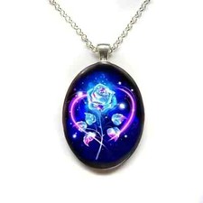 Creative Temperament Rose Flower Oval Pendant Necklace