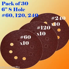 6" 6 Inch 8 Hole 60 120 240 Grit Sand Disc Paper Hook and Loop Sanding Sandpaper