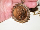 Antique GT 1922 LADY LIBERTY PEACE DOLLAR COIN Sterling Case-GF Chain NECKLACE — photo 1
