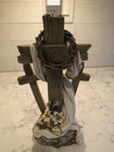 New resin 9" Religious deco 3 crosses Jesus crucifixation Easter crown Lillies