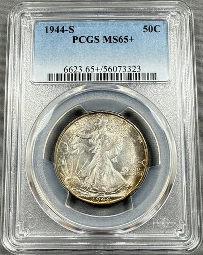 1944-S Walking Liberty Half Dollar 50c - PCGS MS65+ Plus - Original Toned