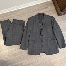 Ermenegildo Zegna, Wool and Silk, Made in USA Windowpane, Plaid Suit  M 48L