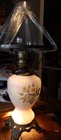 Vintage, White Milk Glass w Rose Hurricane Table Lamp 22" tall light up bottom!