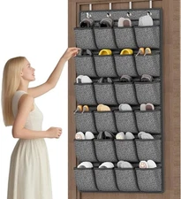 Over the Door Shoe Organizer, Hanging Shoe Rack Storage Holder with 24 Large Poc