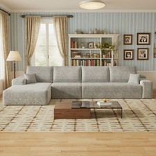 135"Grey Cloud Sofa L Shaped Sectional Couch Corduroy Boneless with Left Chaise
