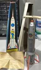 Vintage Tin Toy - Interkosmos Holdraketa - Silver Space Rocket With Original Box