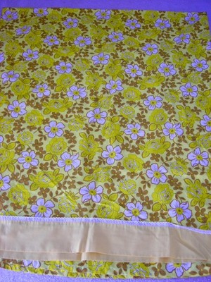 NEW 70's DAN RIVER BROWN YELLOW WHITE FLORAL MUSLIN FULL FLAT SHEET