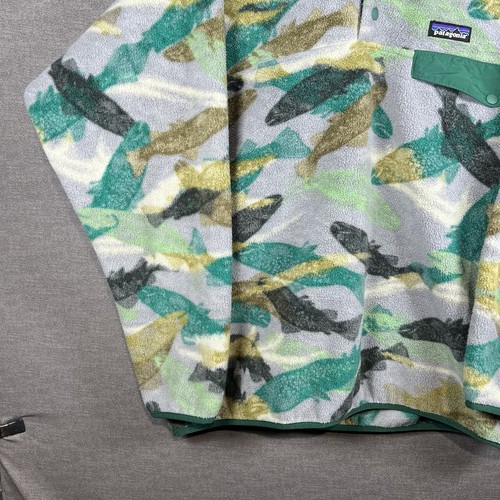 Patagonia Men’s Large Synchilla Fleece Pullover Trout Fish Print Snap-T - Bild 6 von 23